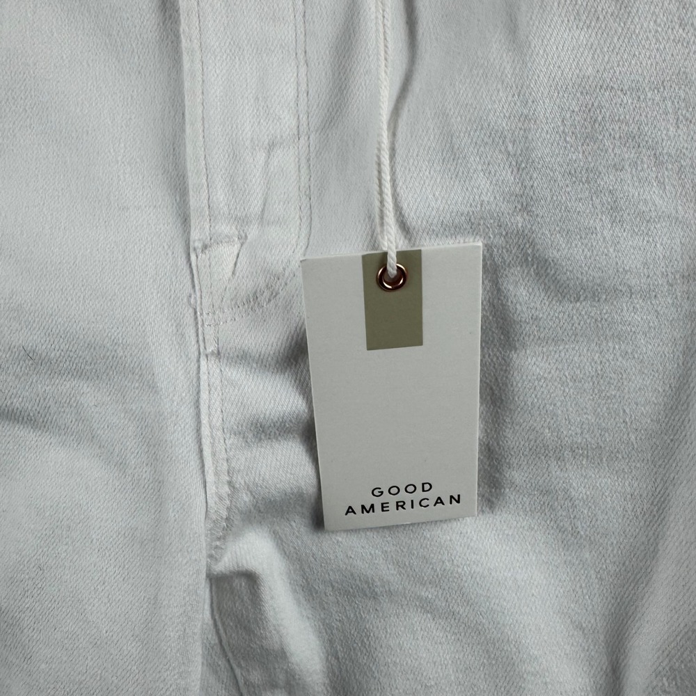 Good American Good Legs Straight White High Rise Raw Hem Jeans 2/26 $99 NEW - Picture 10 of 16